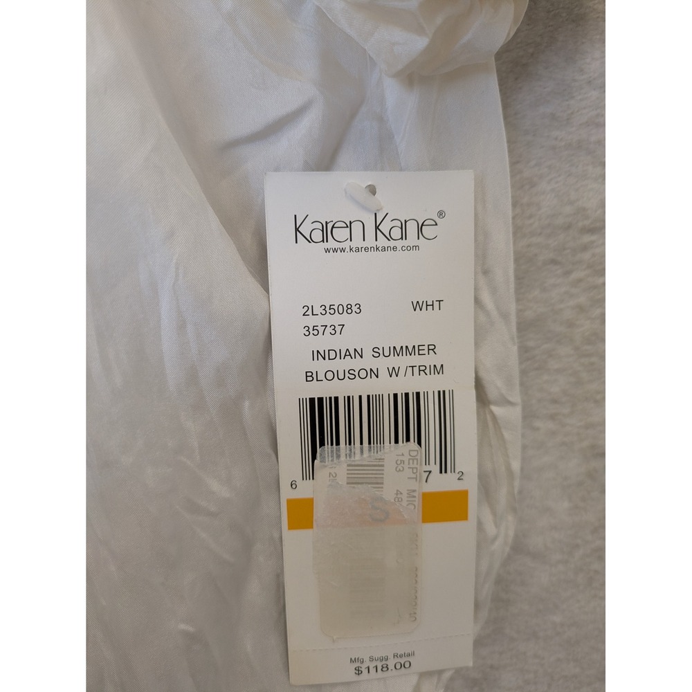 NEW Karen Kane Blouson Top Women's S White Silk Beaded Shell Trim Indian Summer - Picture 7 of 12